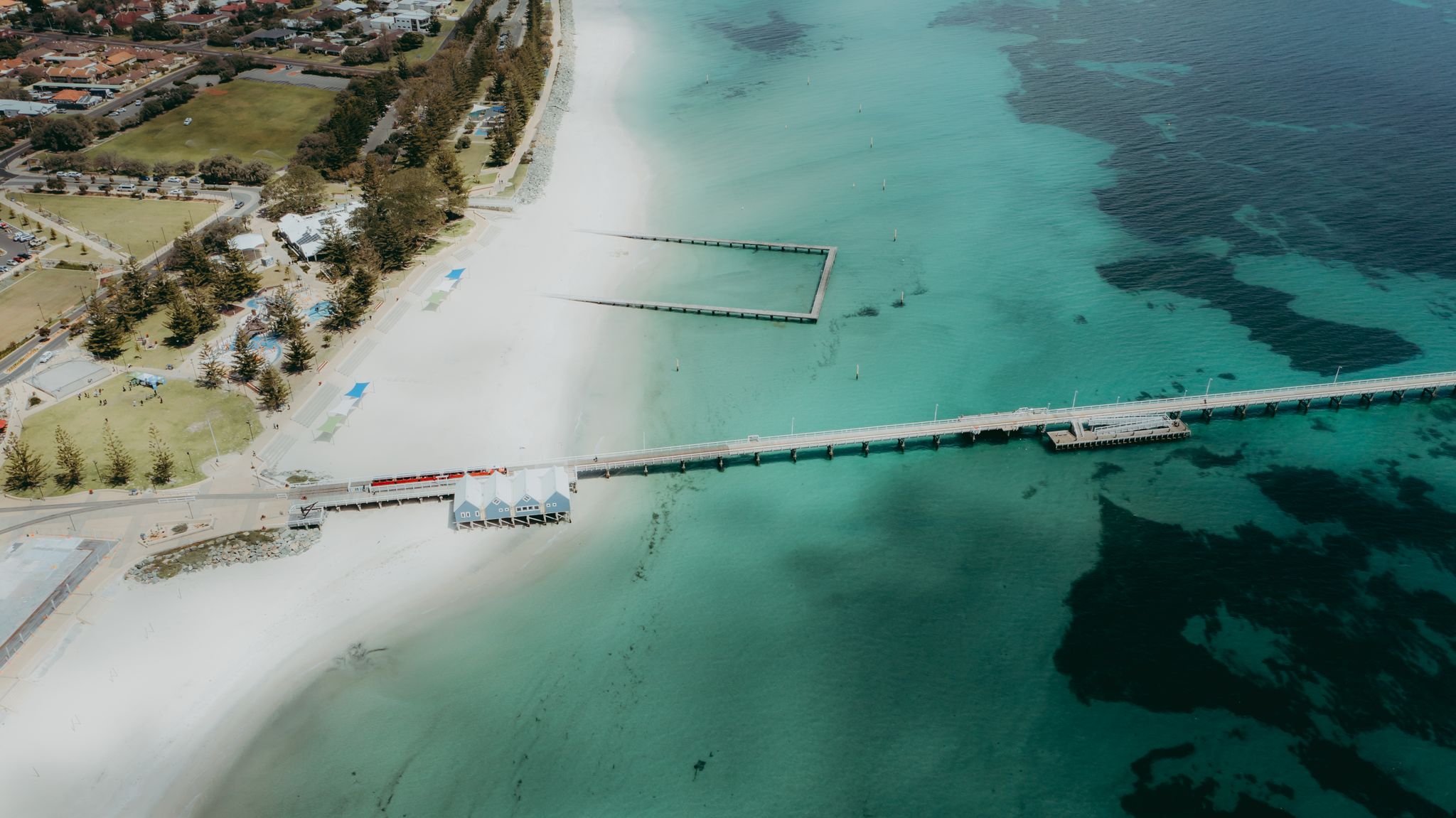 Aerial shot of Busselton Jetty. Credit Ryan Murphy